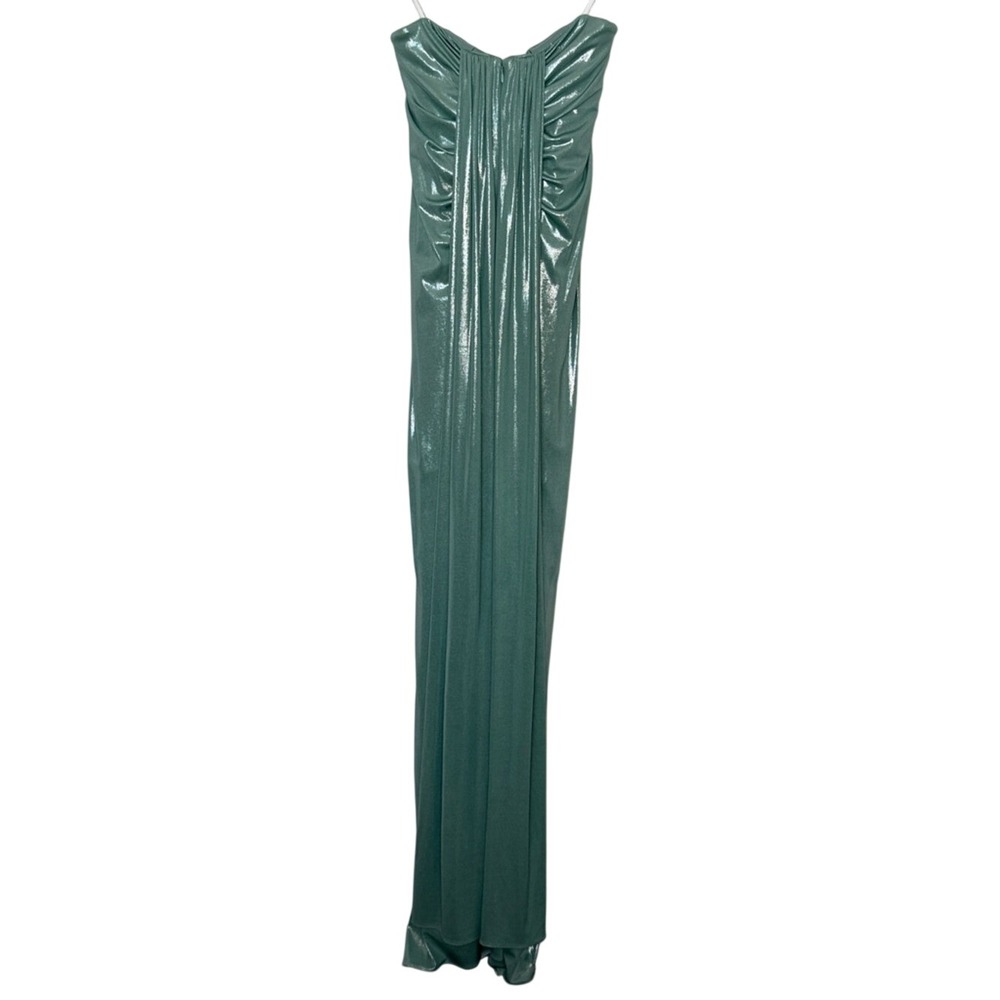 Halston Metallic Pleated Strapless Gown Mint Green Size 4 NWT - Picture 5 of 5